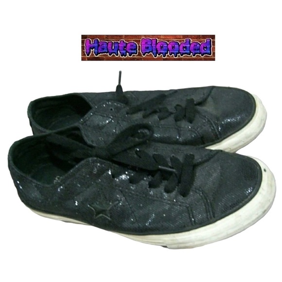 Converse One Star Black Glitter Shoes Chucks Chuck Taylor Bling Dark Academia 7 - Picture 1 of 11